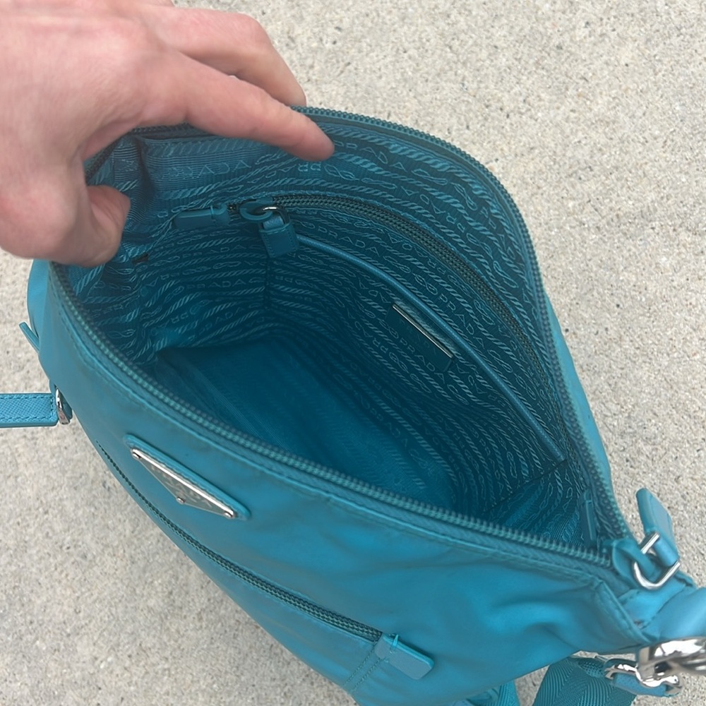 Prada Front Pocket Messenger Bag Tessuto Medium Crossbody teal - Picture 14 of 16